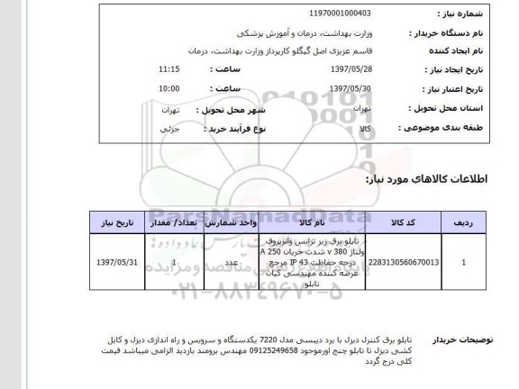 استعلام,  تابلو برق کنترل دیزل با برد دیبسی و ...
