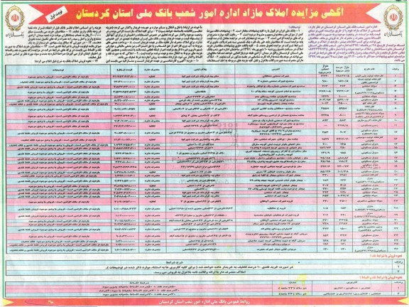 مزایده,مزایده فروش قسمتی از املاک بصورت نقد و اقساط بدون متصرف