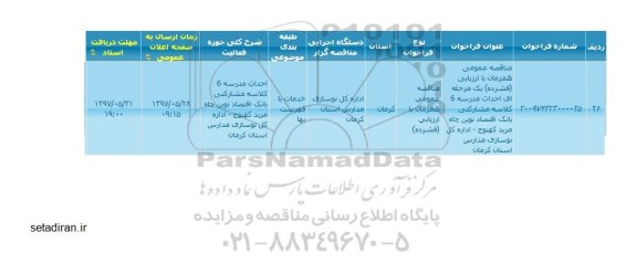 فراخوان , فراخوان احداث مدرسه 6 کلاسه مشارکتی بانک اقتصاد نوین