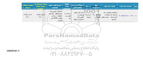 مناقصه عمومی, مناقصه عملیات آبخیزداری حوزه ...