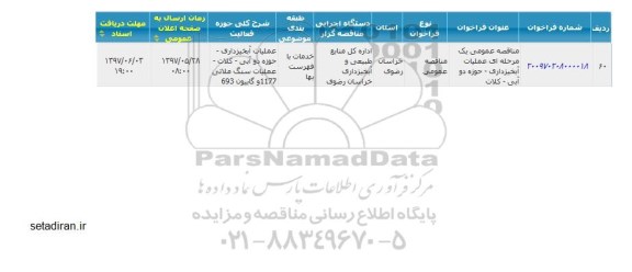 مناقصه عمومی, مناقصه عملیات آبخیزداری حوزه دو ...