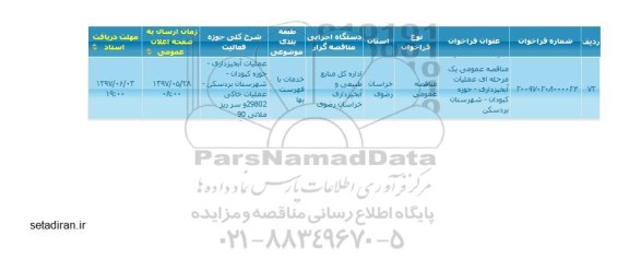 فراخوان , مناقصه عملیات آبخیزداری