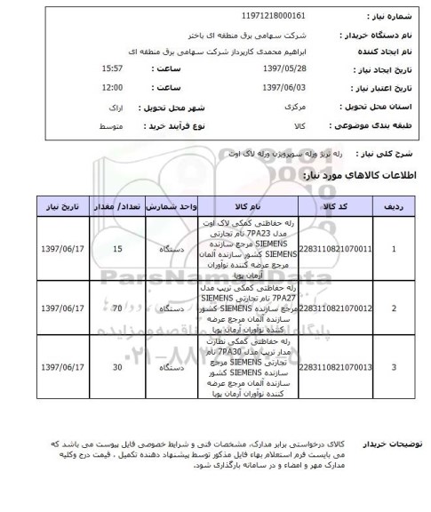 استعلام, استعلام رله تریژ و ...