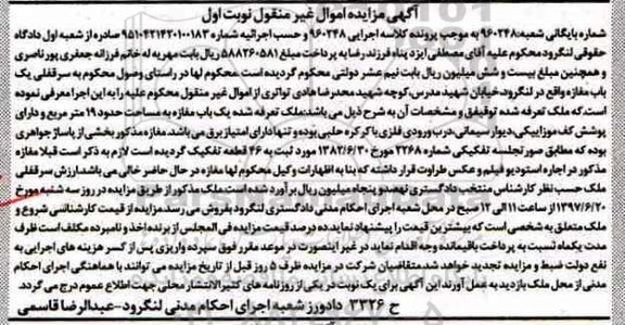 مزایده ,مزایده مغازه مساحت نوزده متر نوبت اول 