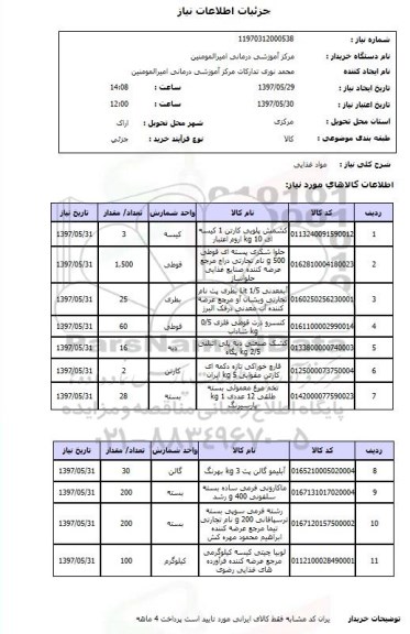 استعلام , استعلام مواد غذایی ...