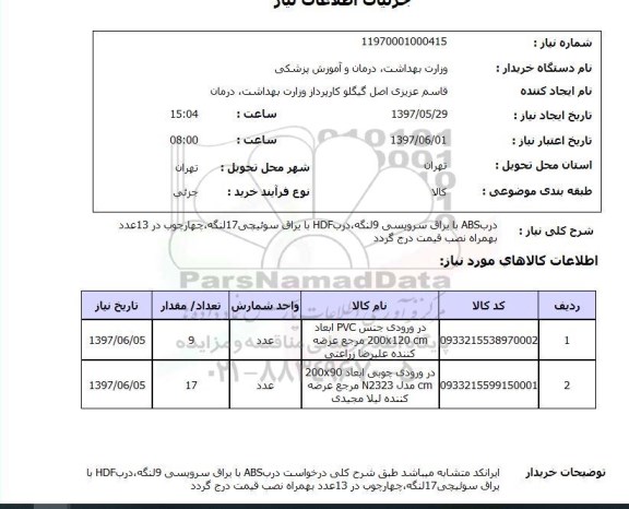 استعلام,استعلام درب ABS با یراق سرویس