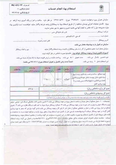 استعلام بهاء ,استعلام بهاء انجام خدمات ساخت و اجرا و رنگ آمیزی نرده 