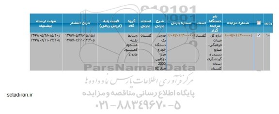 مزایده, مزایده فروش یک دستگاه خودرو مزدا دو کابین 2000 