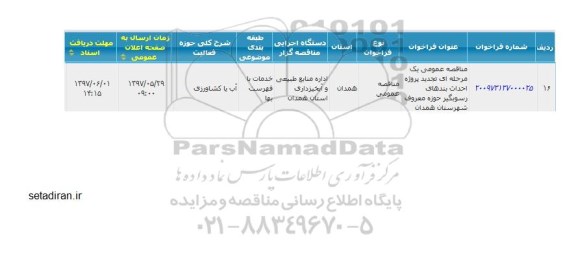 مناقصه, فراخوان تجدید پروژه احداث بندهای رسوبگیر 
