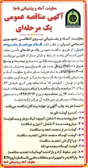 مناقصه تجدید, مناقصه کنسرو گوشت و ...