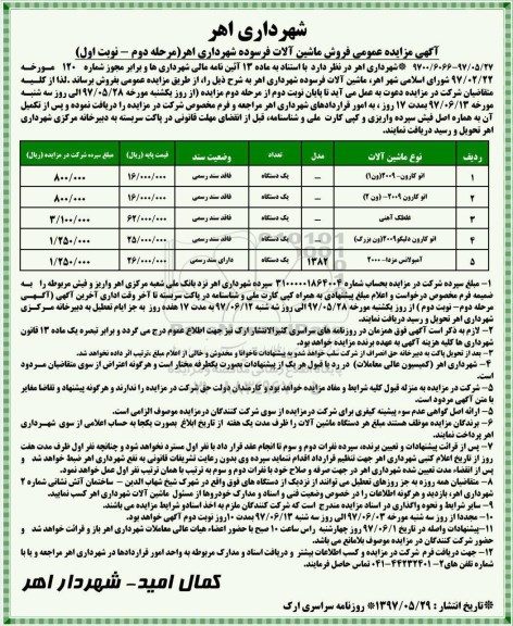 مزایده ،آگهی مزایده فروش ماشین آلات فرسوده (مرحله دوم)