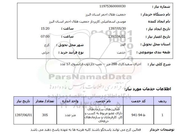 استعلام,استعلام اجرای سفید کاری 288 متر