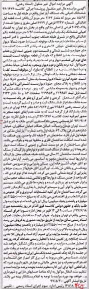 مزایده,مزایده ششدانگ اعیانی آپارتمان مساحت 85.92متر