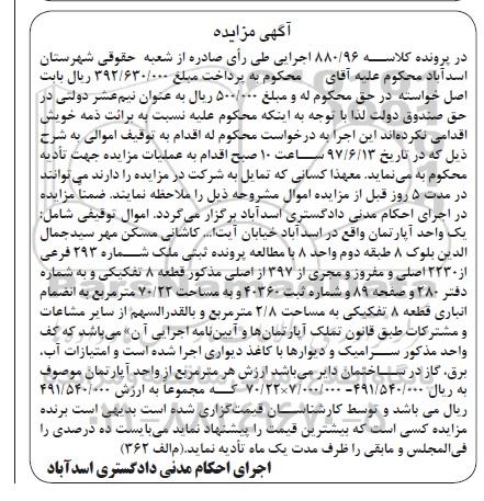 مزایده,مزایده آپارتمان مساحت 70.22متر قطعه 8 تفکیکی
