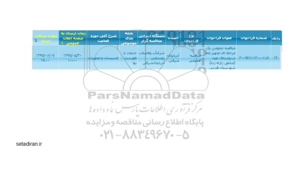 مناقصه عمومی ، مناقصه تجهیز چاه 