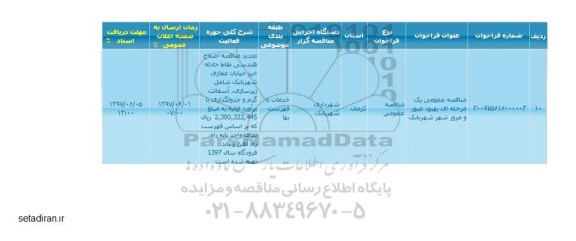 مناقصه عمومی, مناقصه  بهبود عبور و مرور شهر 