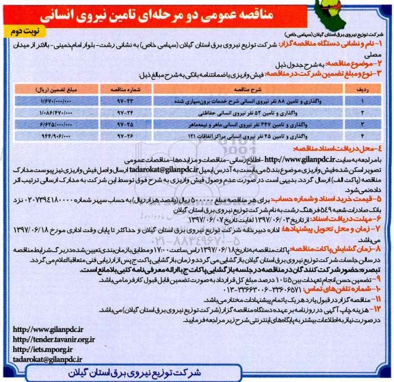 مناقصه عمومی, مناقصه عمومی تامین نیروی انسانی - نوبت دوم 
