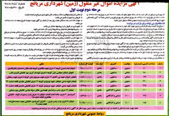 مزایده,مزایده اموال غیرمنقول زمین مرحله دوم نوبت اول