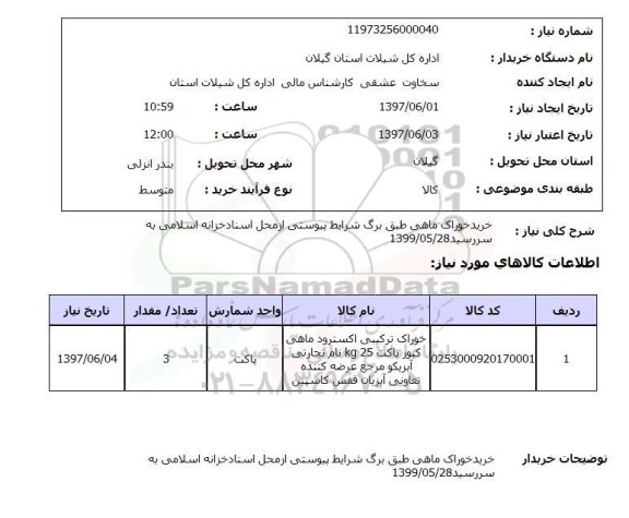 استعلام,استعلام خرید خوراک ماهی