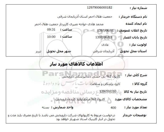 استعلام, استعلام کارپول بی حسی دندانپزشکی