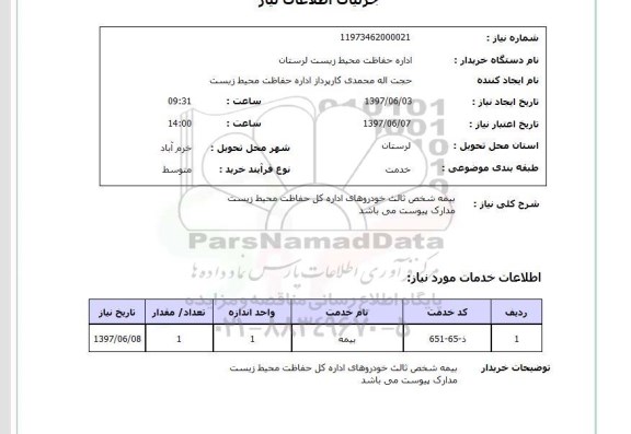 استعلام, بیمه شخص ثالث خودروهای ..