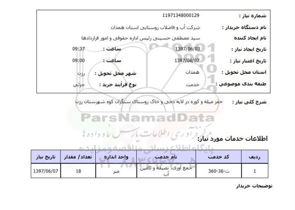 استعلام,استعلام حفر میله و کوره در لایه دجی و خاک روستای سنگران کوه شهرستان رزن 
