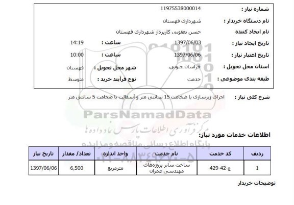 استعلام ,استعلام اجرای زیرسازی با ضخامت 15 سانتی متر ...