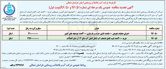 مناقصات تجدید عملیات تویض 5000 عدد کنتور خراب و بازسازی 3000 عدد 