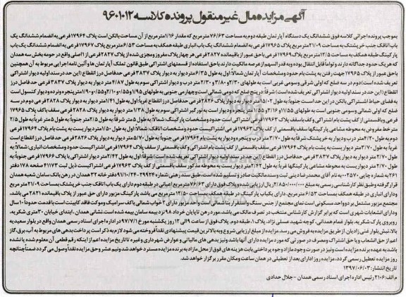 مزایده,مزایده ششدانگ آپارتمان طبقه دوم مساحت 76.63متر