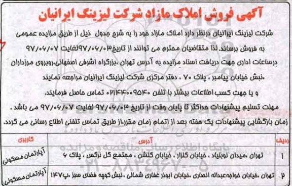 مزایده,مزایده فروش املاک شامل دو باب آپارتمان مسکونی