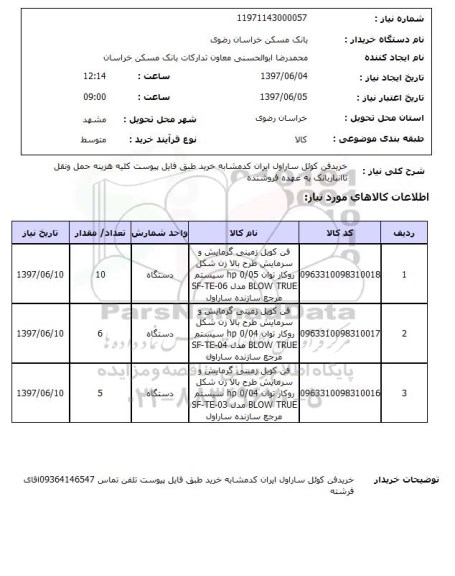 استعلام, استعلام خرید فن کوئل 