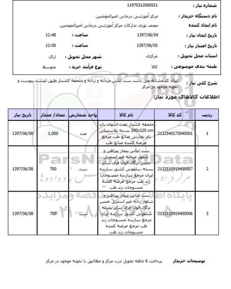 استعلام, استعلام ملحفه کشدار تخت - ست لباس بیمار غیر استریل