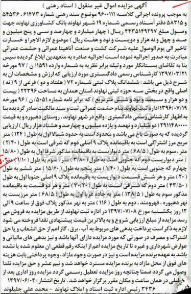 مزایده,مزایده ششدانگ پلاک ثبتی مساحت 22396متر