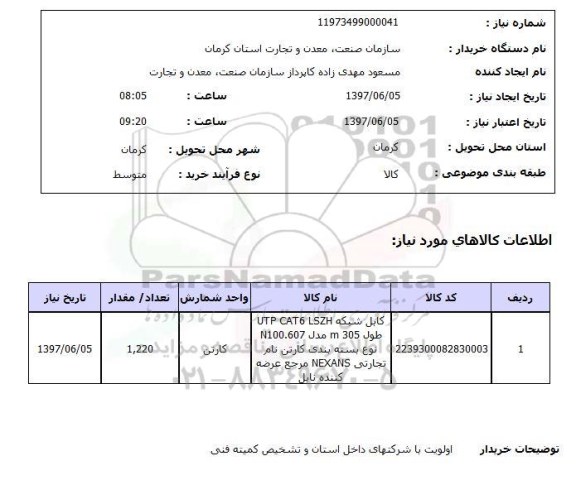 استعلام, استعلام کابل شبکه ...