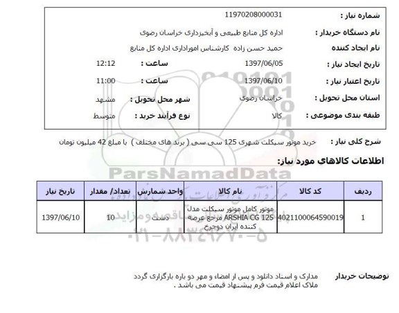 استعلام, استعلام خرید موتور سیکلت شهری