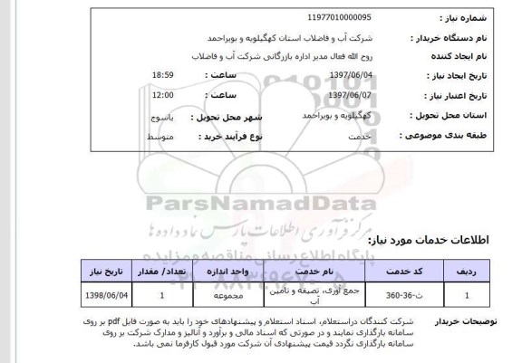 استعلام, ​جمع آوری، تصفیه و تامین آب