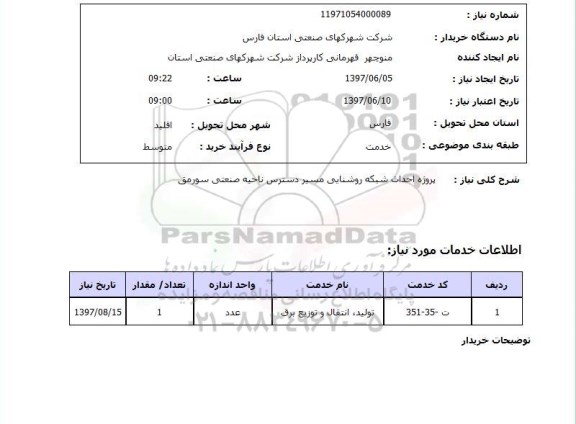 استعلام, استعلام احداث شبکه روشنایی ...