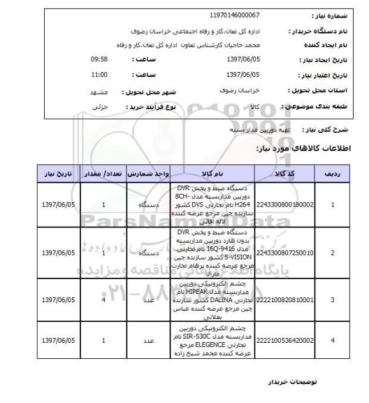 استعلام , استعلام تهیه دوربین مداربسته