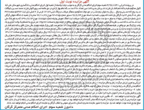 مزایده,مزایده پلاک ثبتی 12189 فرعی از دو اصلی نوبت اول
