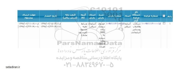 مزایده خودروی سواری پیکان 1600