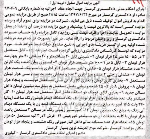 مزایده کابل مستعمل- سینی کابل