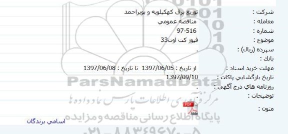 مناقصه  فیوز کت اوت 33