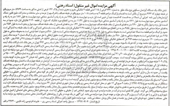 مزایده,مزایده آپارتمان قطعه 4 تفکیکی مساحت 59.69متر
