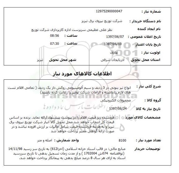استعلام, انواع تیر بتونی، سیم آلومینیومی روکش دار 