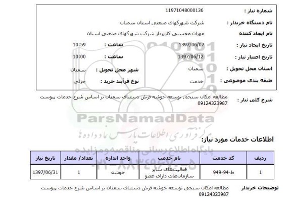 استعلام, استعلام مطالعه امکان سنجی توسعه خوشه فرش دستباف