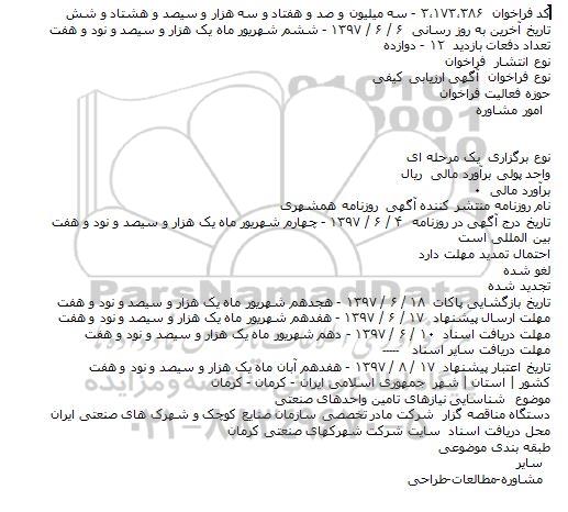 اگهی فراخوان , مناقصه شناسایی نیازهای تامین واحدهای صنعتی 