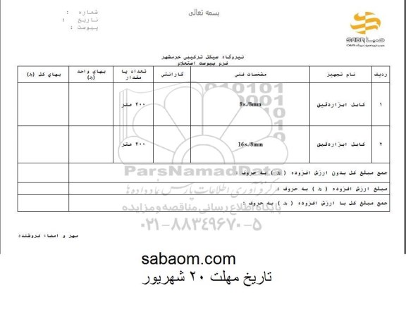 استعلام, استعلام کابل ابزار دقیق
