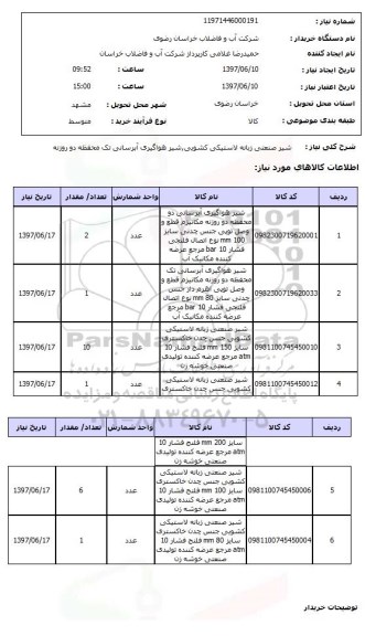 استعلام, استعلام شیر صنعتی زبانه لاستیکی ...