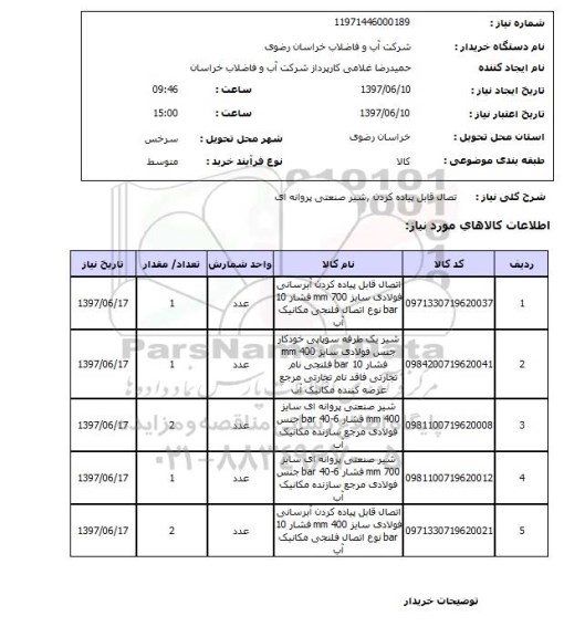 استعلام, استعلام اتصال قابل پیاده کردن ، شیر صنعتی پروانه ای