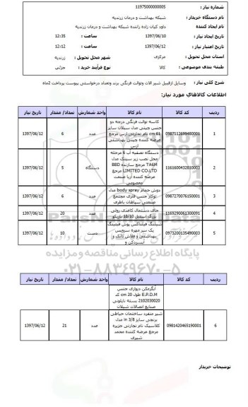 استعلام, استعلام وسایل از قبیل شیرآلات و توالت فرنگی....